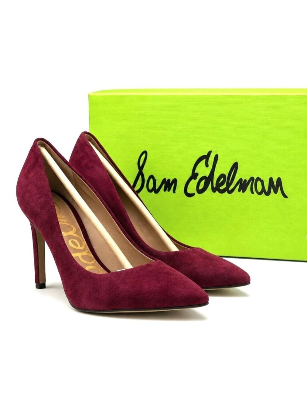 Sam Edelman Hazel Womens 7.5 Merlot Red Suede Pumps Pointed Toe Heels Dress Shoe